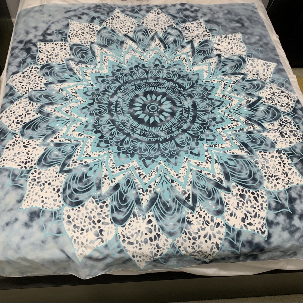 multi-color blue satin tapestry.